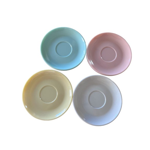 Vintage MCM Watertown Lifetime WARE Saucer Set 6 Blue Pink Yellow White Retro - Picture 7 of 7